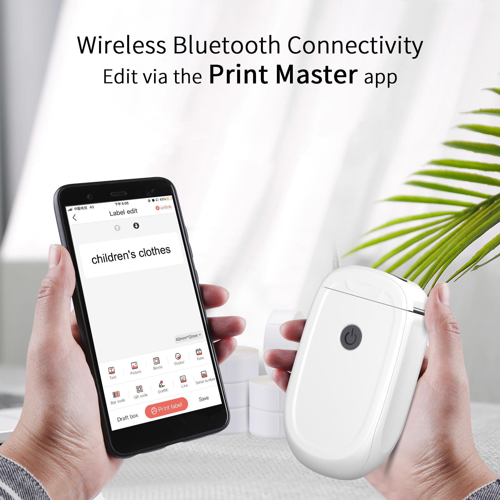 Thermal Label Printer Mini Small Portable Label Printer High Speed Printing Compatible with Print Commands Set, Easy to Setup
