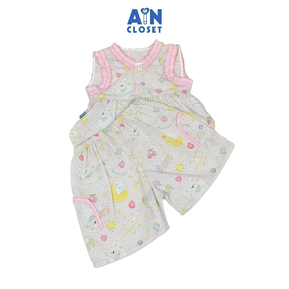 Bộ quần áo Ngắn bé gái hoạ tiết Gấu Bông Trắng Cotton - AICDBGJMCGVB - AIN Closet