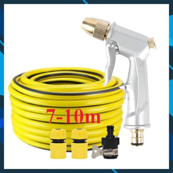 Vòi Xịt️ Bộ dây vòi xịt nước rửa xe, tưới cây , tăng áp 3 lần, loại 7m, 10m 206701 đầu đồng, cút, nối đen