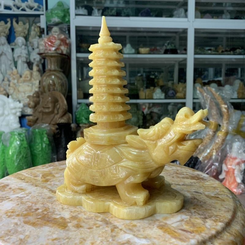 Cụ Long Quy Cõng Tháp Văn Xương Đá Ngọc Hoàng Long - cao 22cm