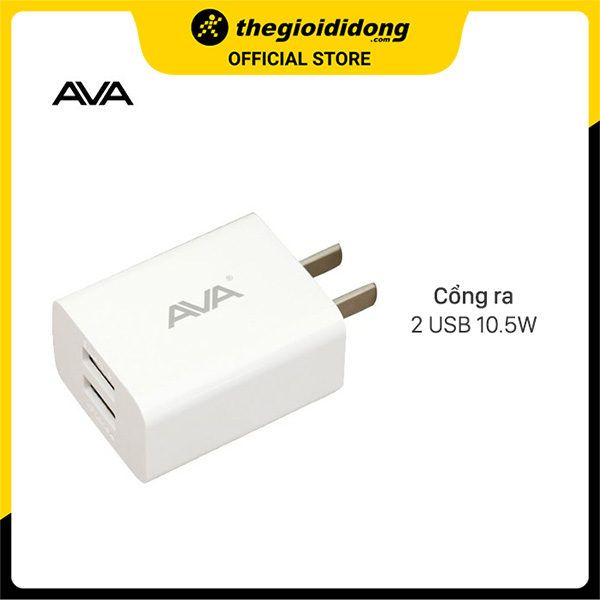 Adapter sạc USB 10W Dual AVA U215 Trắng - Hàng Chính Hãng