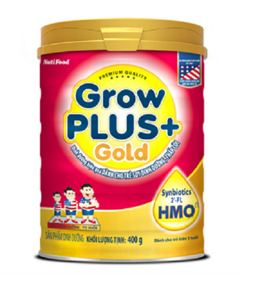 Combo 2 hộp Sữa bột GROW PLUS + GOLD lon 900g có HMO - của NutiFood, dành cho trẻ suy dinh dưỡng, thấp còi, tặng khăn mặt bông mềm mịn cho bé