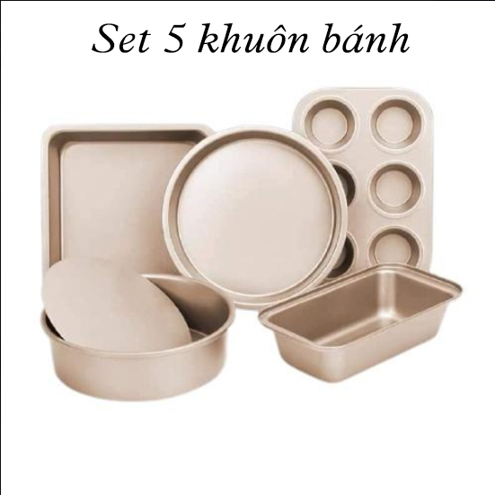 Set 5 Khay Nướng Chống Dính Chất Liệu Hợp Kim - dụng cụ làm bánh - khuôn làm bánh muffin - khuôn bán bánh mỳ, bánh pizza, bánh cup