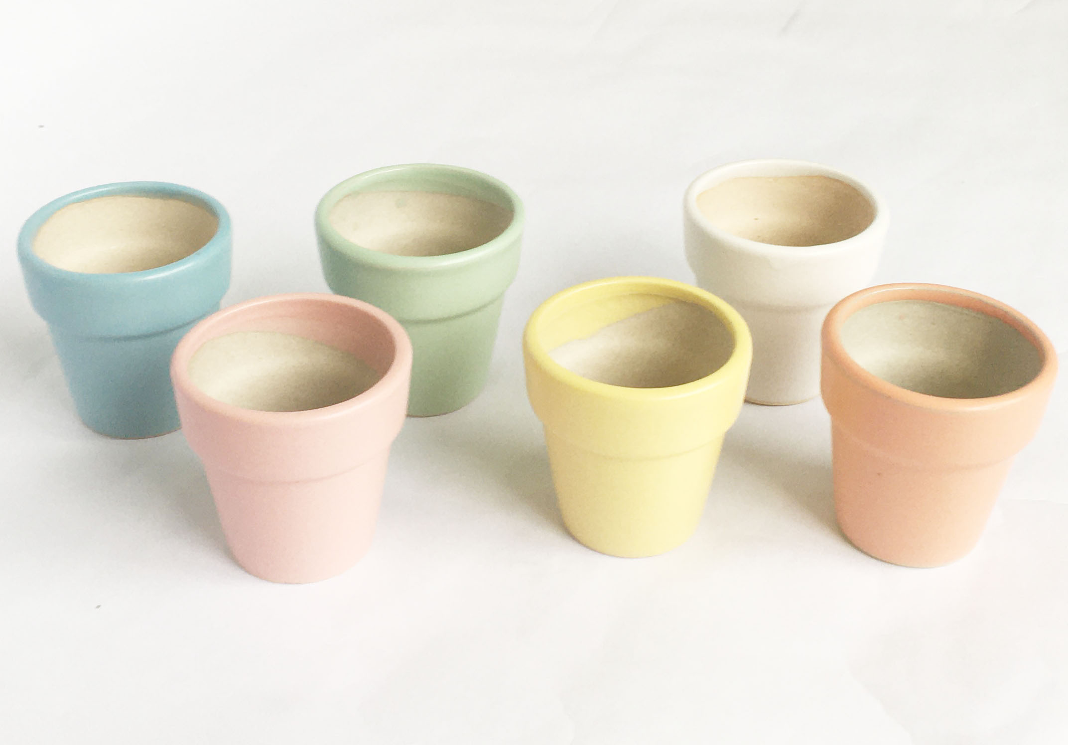 Combo 6 Chậu gốm nhỏ C7xR7cm 6 màu pastel, chậu gốm men mát Bát Tràng có lỗ vintage trồng sen đá, xương rồng, decor handmade
