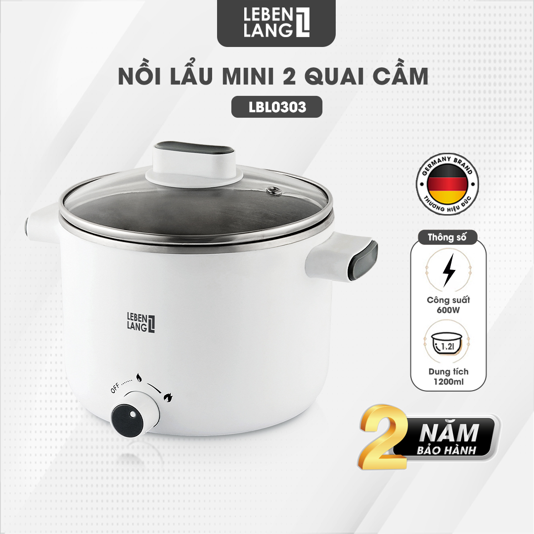 Nồi lẩu điện mini Lebenlang LBL0303, dung tích 1200ML, hai tay cầm tiện lợi, bảo hành 2 năm – hàng chính hãng