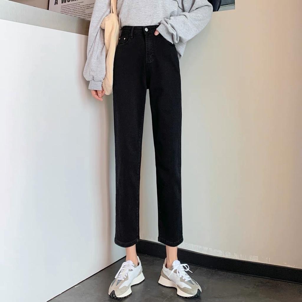 Quần jean dài cạp cao ống suông, quấn jean phong cách ulzzang_j15