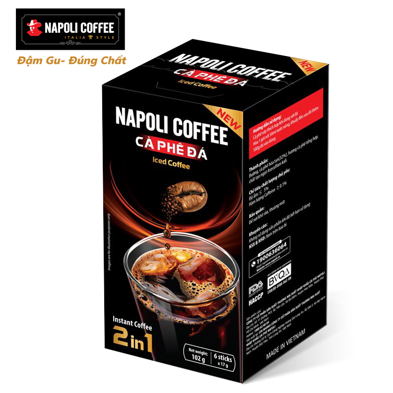 Cà Phê Hòa Tan Đen Đá 2in1 Hộp Nhỏ Napoli Coffee - 100% Cà Phê Sạch Vị Chua Nhẹ Hậu Ngọt Chuẩn Gu Mạnh