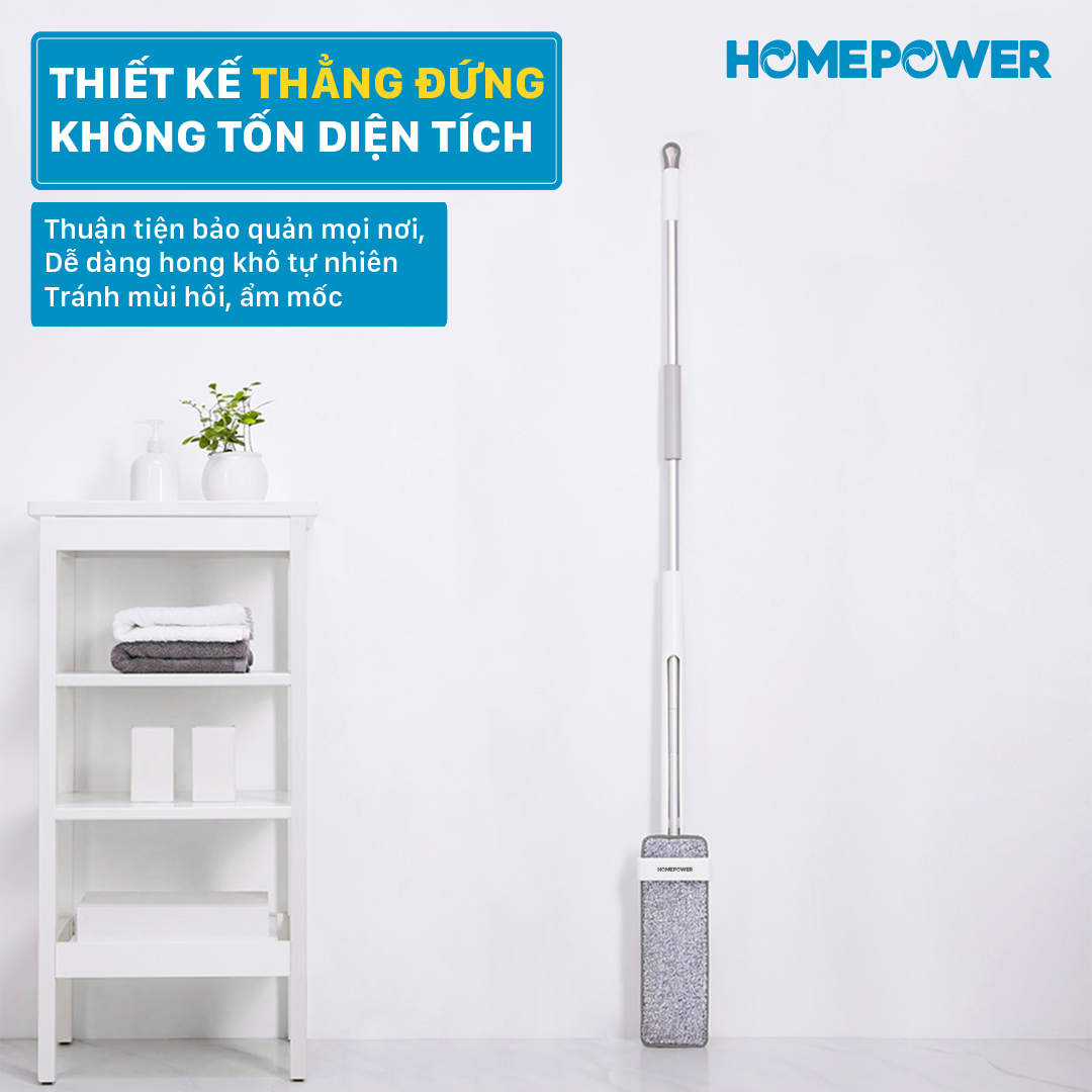 Cây Lau Nhà Tự Vắt Thông Minh 360 Độ Homepower CS-01, Thân Nhôm Sang Trọng, Cao Cấp, Bông Lau Microfiber Siêu Thấm Hút