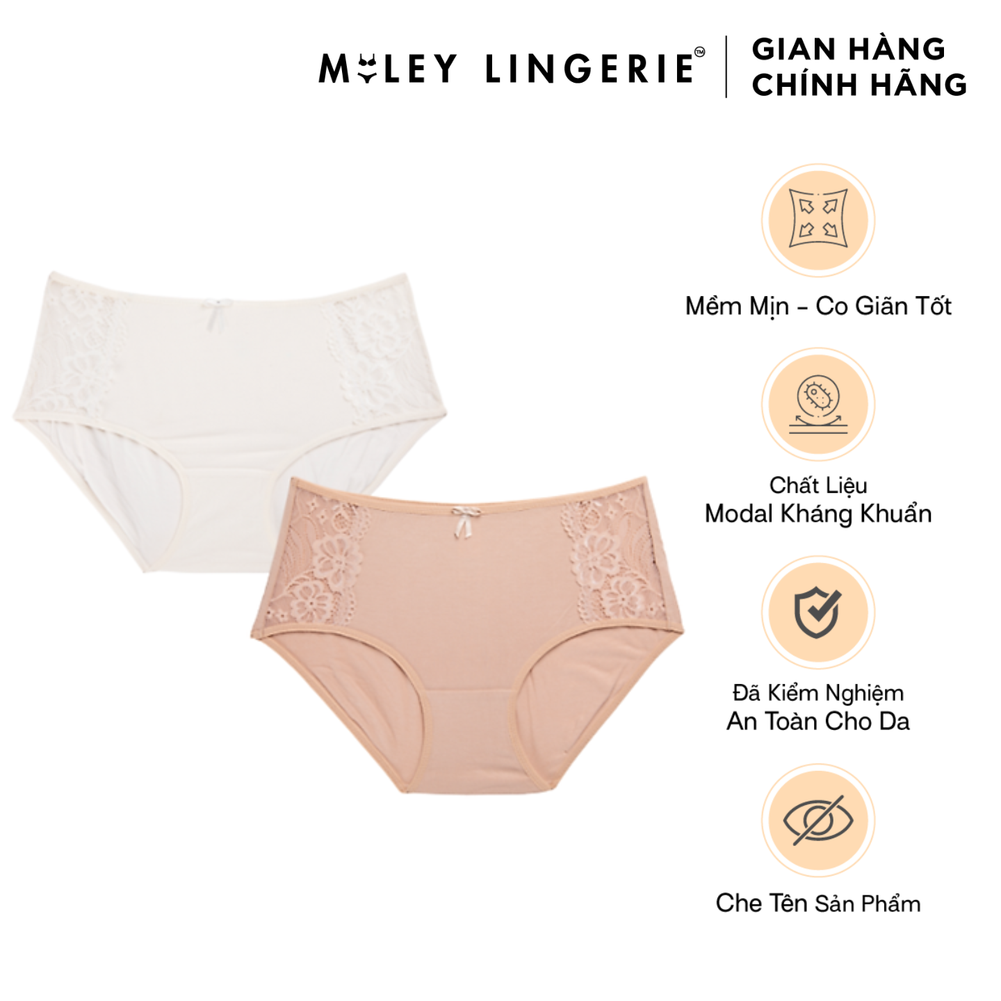 Combo 2 Quần Lót Nữ Lưng Cao Modal Phối Ren Active Miley Lingerie Màu Da & Kem FDS0925-1425