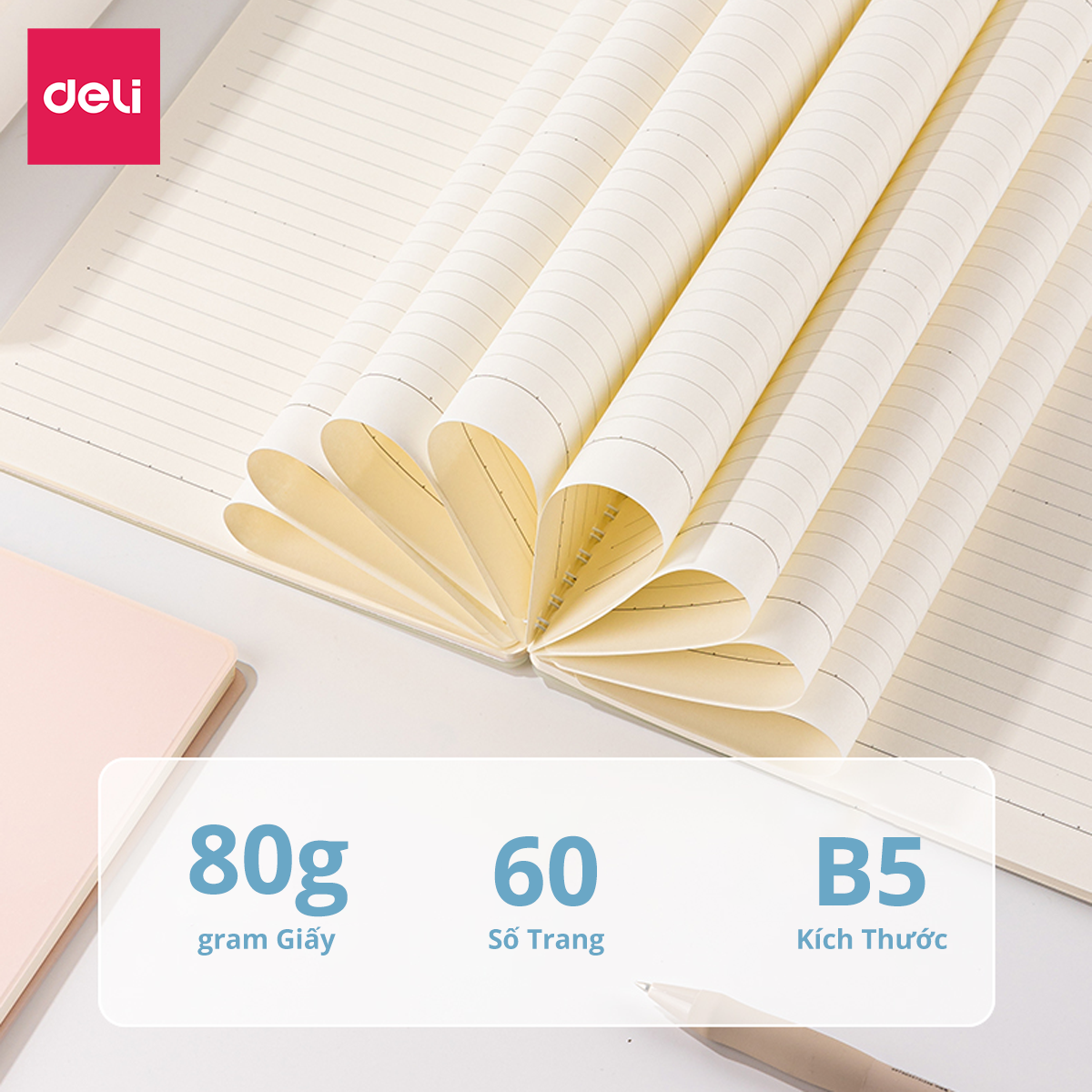Sổ Tay Ghi Chép Lò Xo Bìa Nhựa A5 / B5 120 Trang 100 Trang 80 Gsm Kẻ Ngang Màu Pastel Deli - Phù Hợp Làm Sổ Kế Hoạch, Sổ Nhật Kí, Tập Vở Ghi Chép - QLPA560 / QLPB560