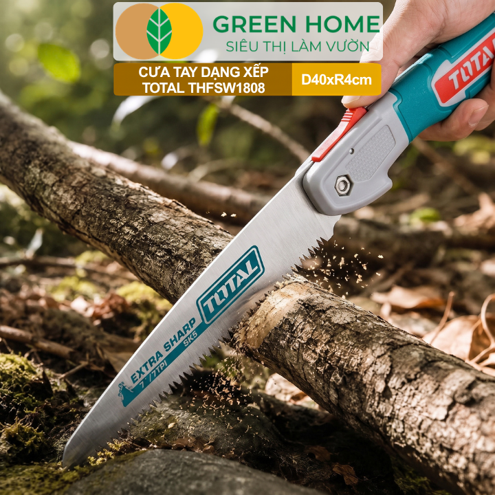 Cưa Tay Dạng Xếp Total THFSW1808 GreenHome, Lưỡi Thép SK5 180mm, Răng Cưa 3 Cạnh, Bền Bỉ, Gấp Gọn