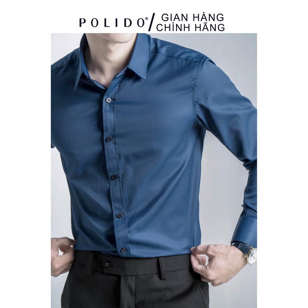 Áo Sơ Mi nam CEFFYLO màu xanh navy họa tiết vân chìm, chất liệu Cotton chống nhăn