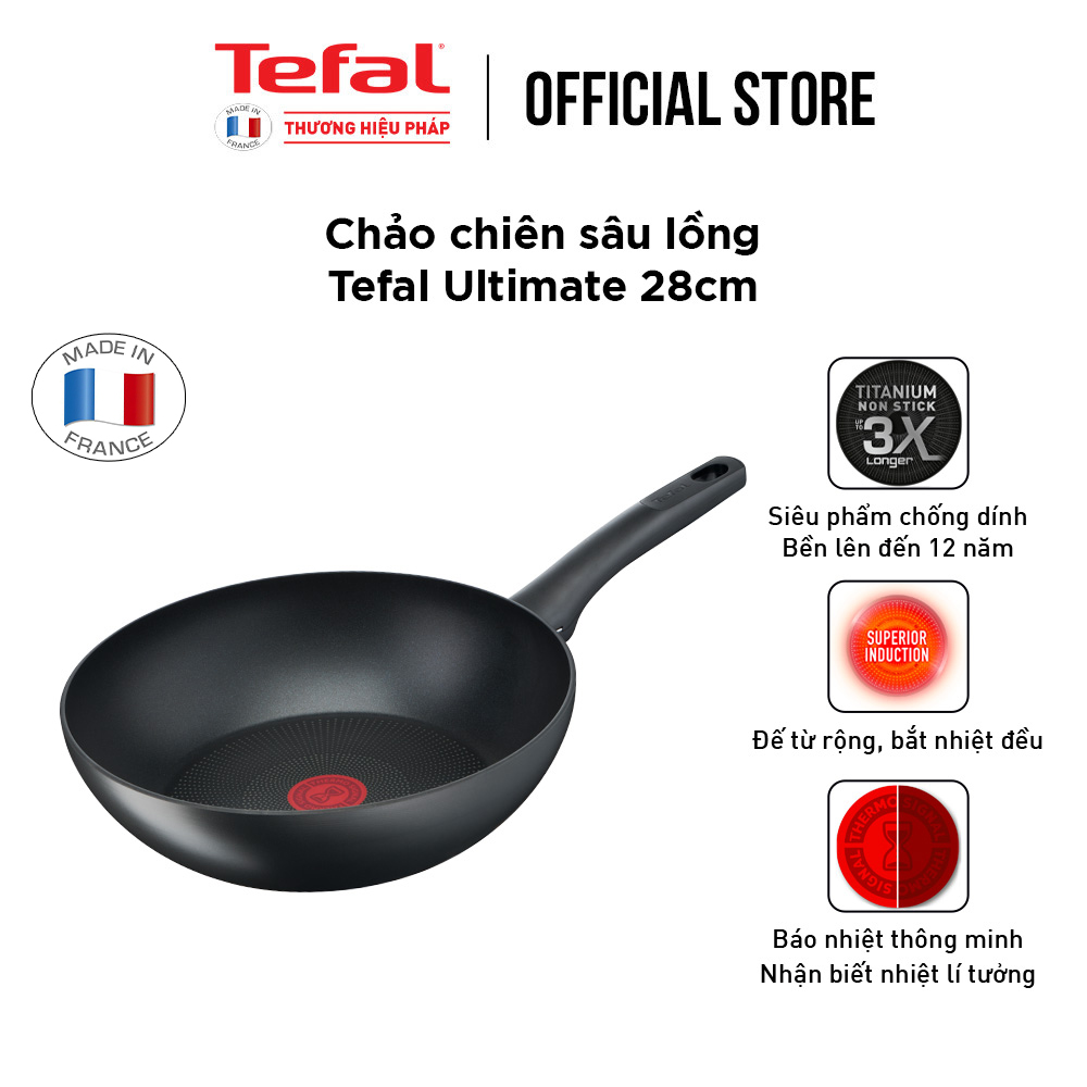 Chảo sâu lòng chống dính đáy từ Tefal Ultimate 28cm, dùng cho mọi loại bếp - Sản xuất tại Pháp - Hàng chính hãng