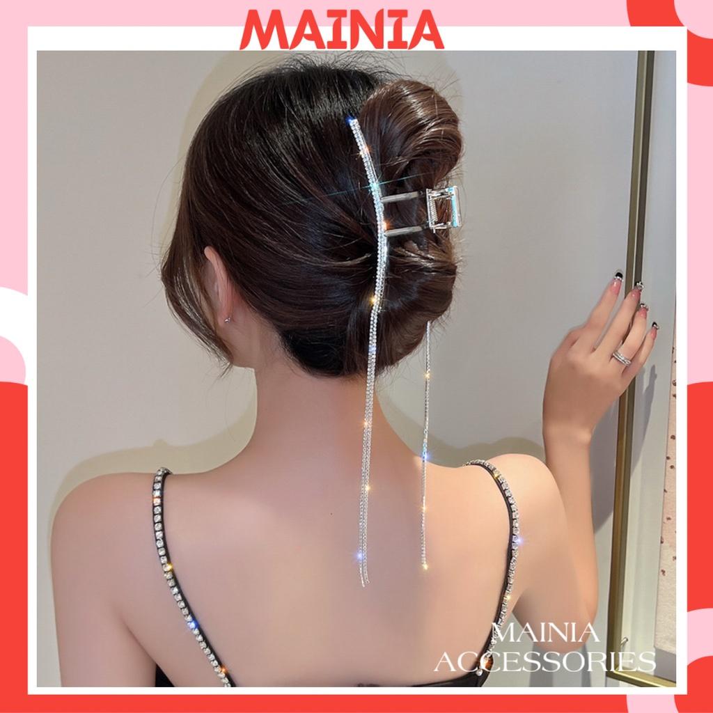 Kẹp Tóc Càng Cua Kim Loại Hàn Quốc Màu Bạc Đính Dây Đá Siêu Sang Chảnh Kẹp Tóc Đi Chơi Đi Tiệc Mainia Shop