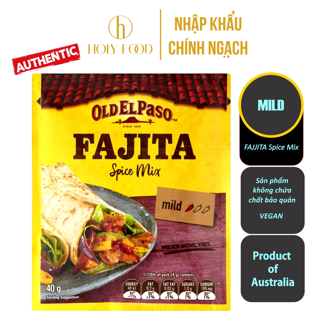 Gia vị hỗn hợp Fajita Old El Paso 30g Mexico Spice Mix Vegan Product