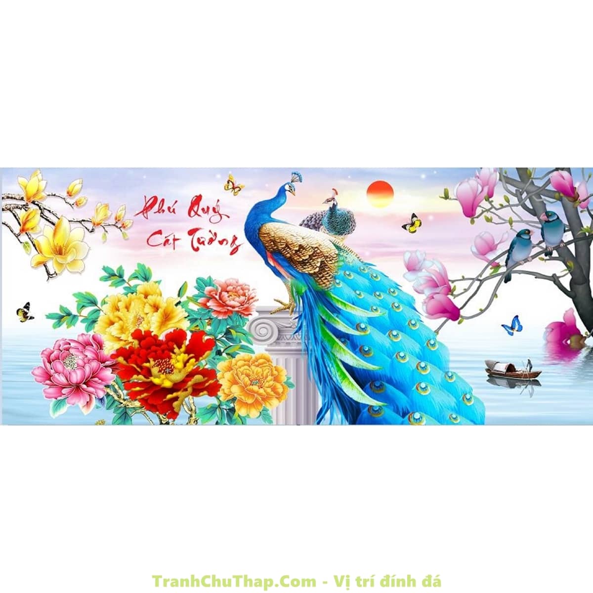 Tranh đính đá Phú quý cát tường 120x56cm - chưa đính