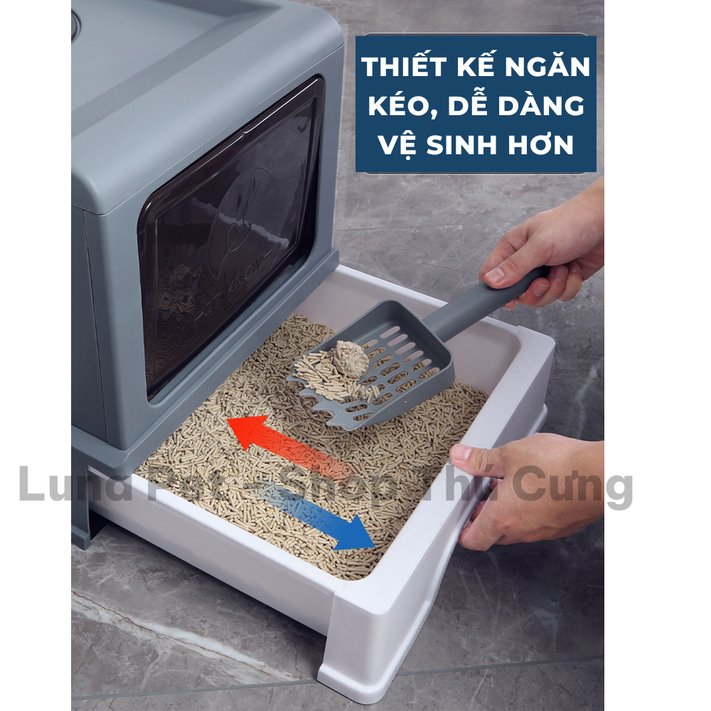 Nhà vệ sinh cho mèo 2 cửa lớn LunaPet NV03 - Khay vệ sinh cho mèo có nắp đậy chống văng cát