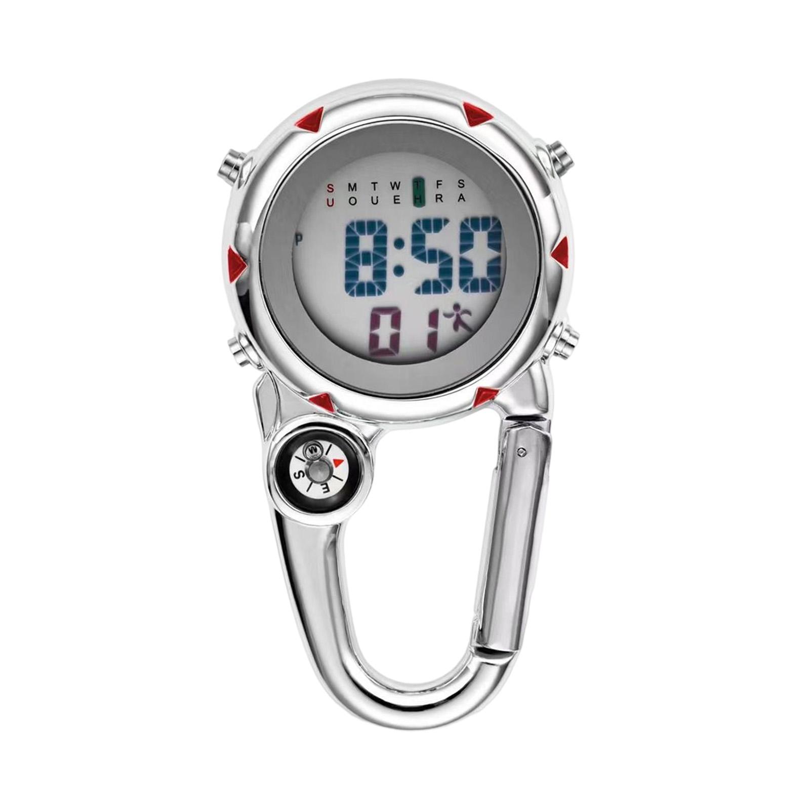 Digital Carabiner Watch Clip Unisex Pocket Watch Luminous for Outdoor Sports