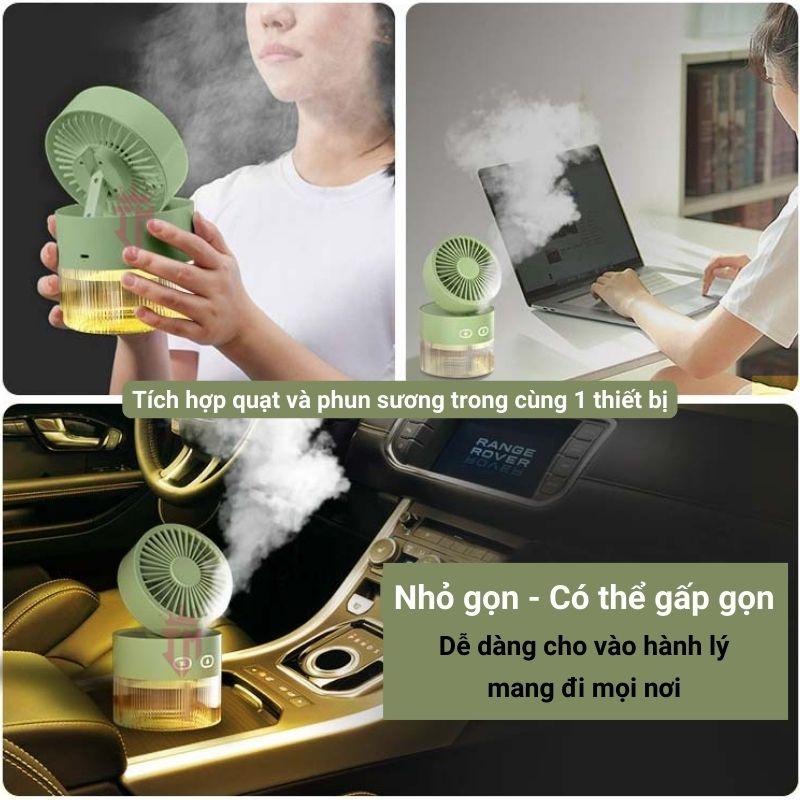 Máy phun sương Quạt mini hơi nước tích điện để bàn phun sương 3 tốc độ gió, cổng sạc USB, xoay 120 độ, có đèn led,dung t