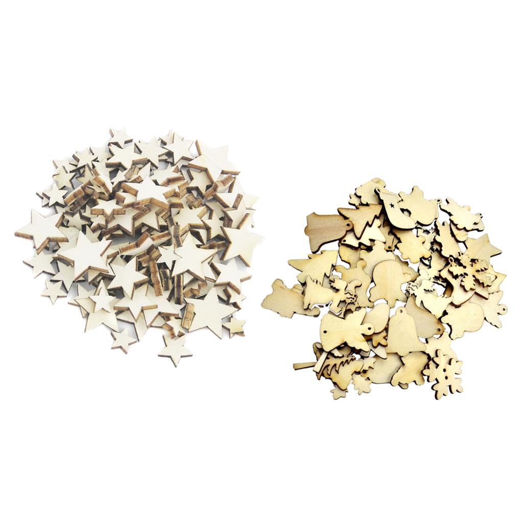 Unfinished Natural Star Christmas Shapes Wood Pieces DIY Craft for Scrapbook