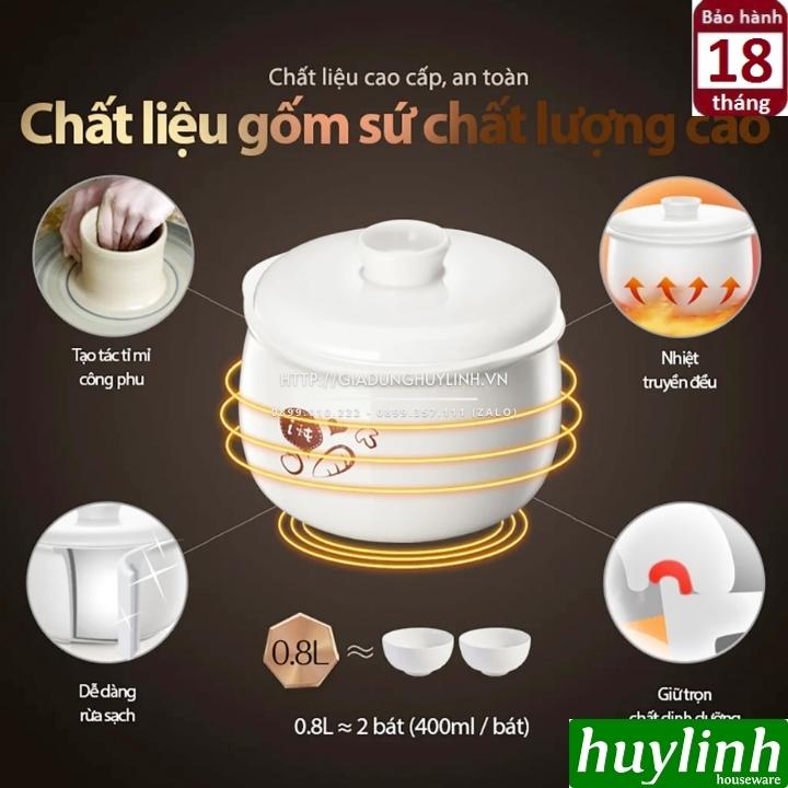 Nồi nấu chậm - chưng yến - nấu cách thuỷ Bear DDZ-A08D1 [A08G2] - 0.8 lít - Kèm xửng hấp - Hàng chính hãng