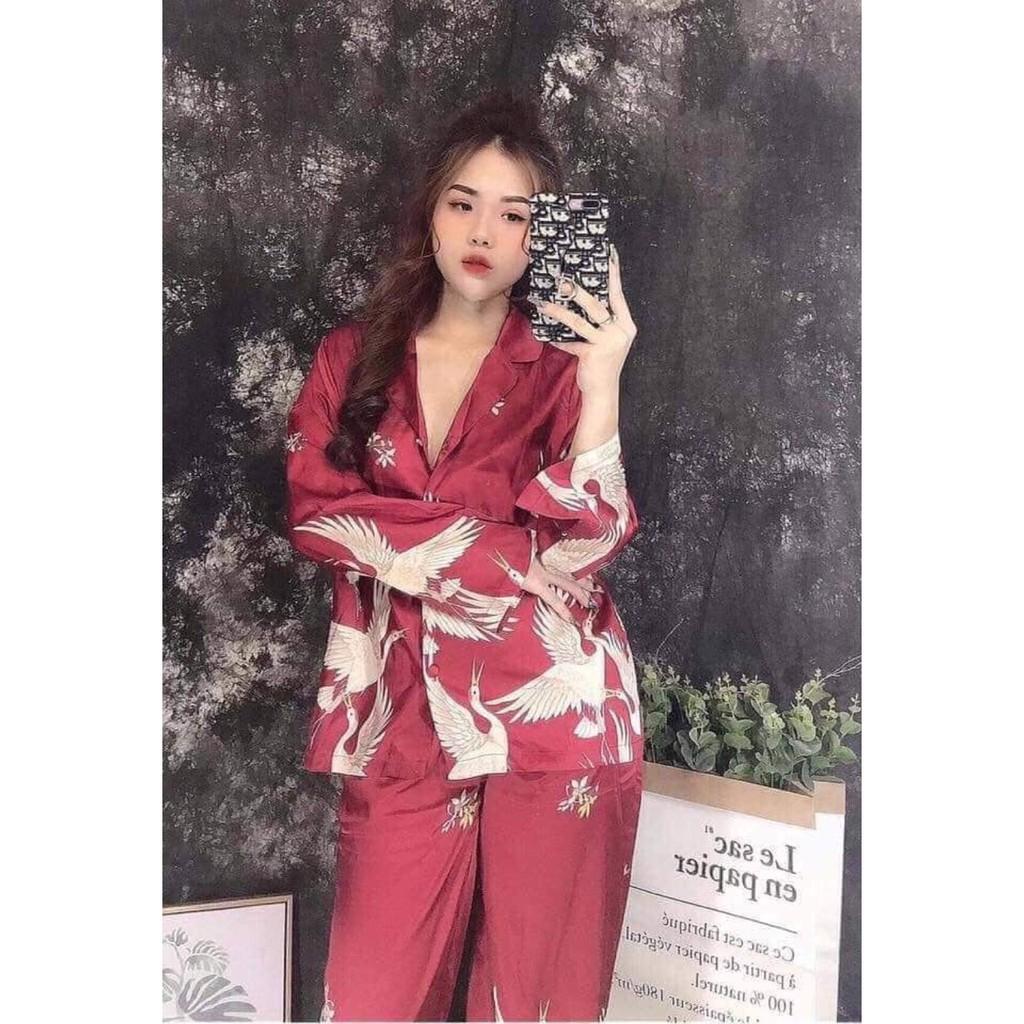 Đồ bộ pyjama mặc nhà - đồ ngủ tay dài hình hạc lụa latin giá sỉ -