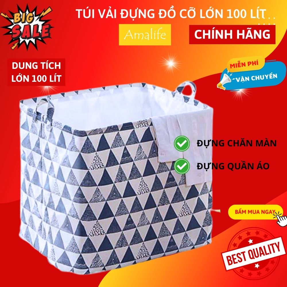 Túi Vải Đựng Đồ Đa Năng, Giỏ Sọt Đựng Quần Áo Cỡ Lớn 100 Lít 50x50x40 cm Kiểu Dáng Xinh Xắn