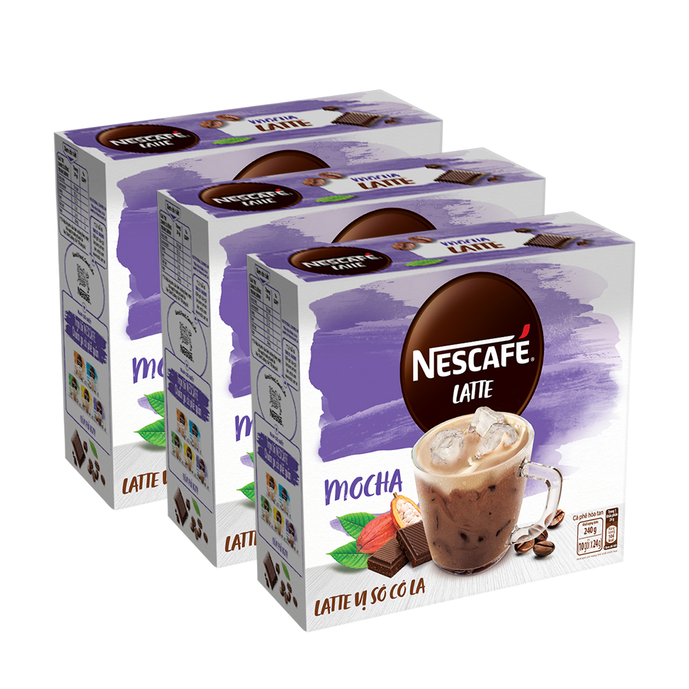 Combo 3 Hộp Cà Phê Hòa Tan Nescafé Latte Vị Sô Cô La (Hộp 10 Gói x 24g) - [Tặng Bộ 3 Thố Thuỷ Tinh Nescafé]