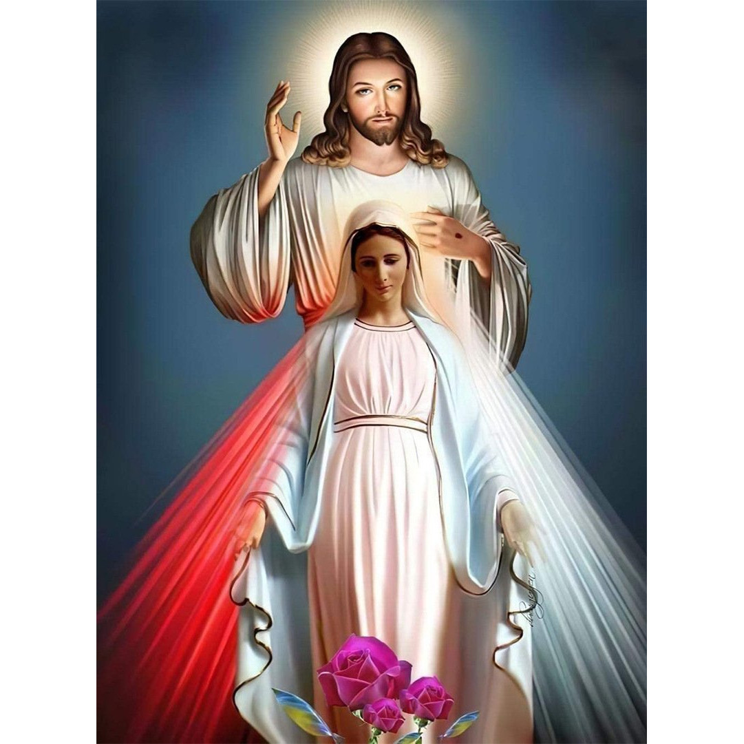 Decal dán tường Chúa Jesus và Đức Mẹ Maria dang tay ban ơn