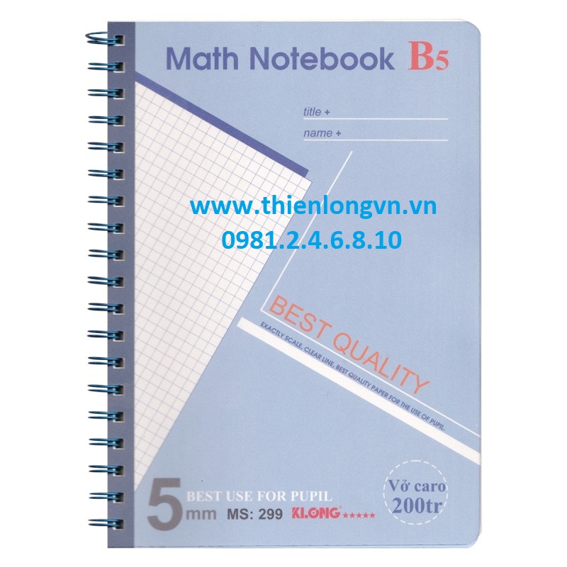 Sổ lò xo kép Caro B5 bìa nhựa - 200 trang; Klong 299