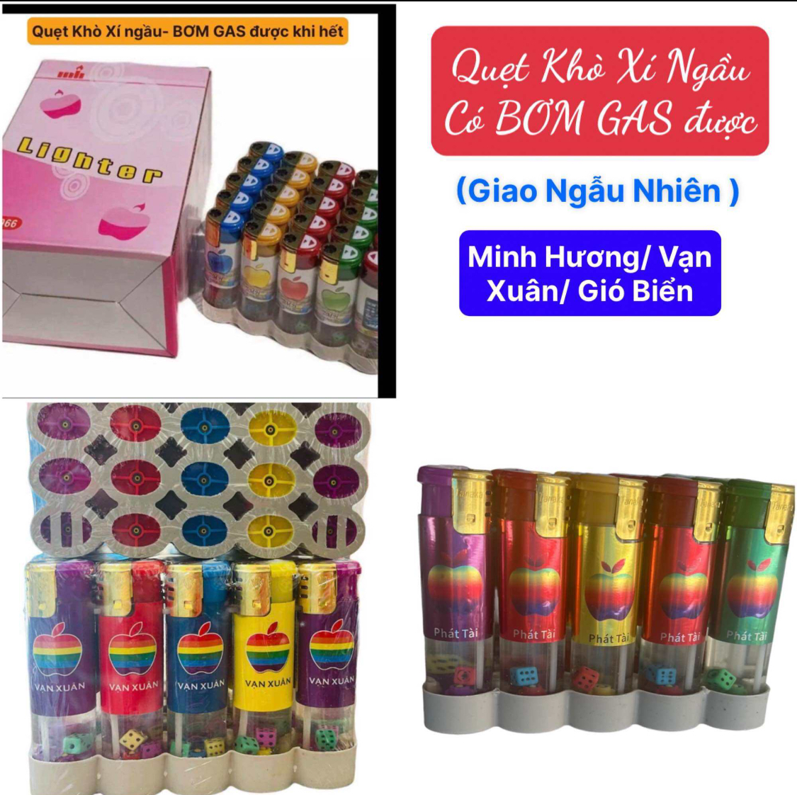 Hộp Quẹt Khò Xí Ngầu Chống gió nạp lại được khi hết nhiều kiểu giao ngẫu nhiên có bơm, phân loại  số lượng khi mua