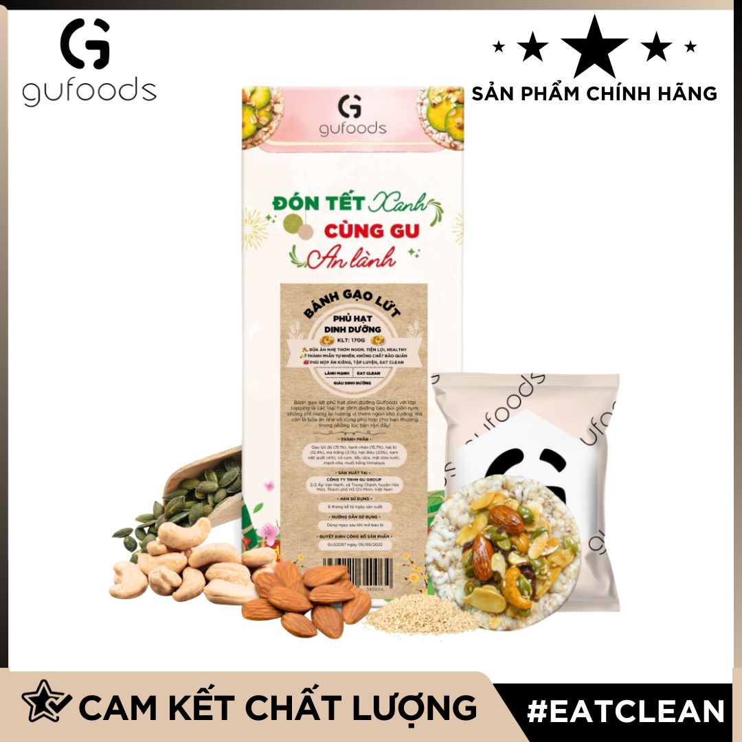 Bánh gạo lứt phủ granola siêu hạt GUfoods - Bữa ăn nhẹ tiện lợi, Giàu dinh dưỡng, Ăn vặt healthy, Nạp nhanh năng lượng, Ăn kiêng, Eat clean, Thuần chay