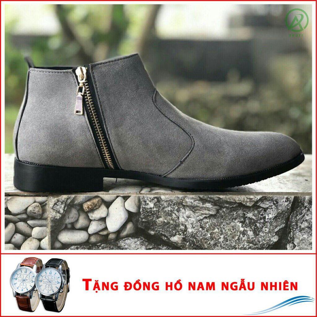 Giày Chelsea Boot Nam Cổ Khóa Rất Dễ Xỏ Da Búc Màu Xám Cực Đẹp - CB521-bucxamkhoa + ĐH