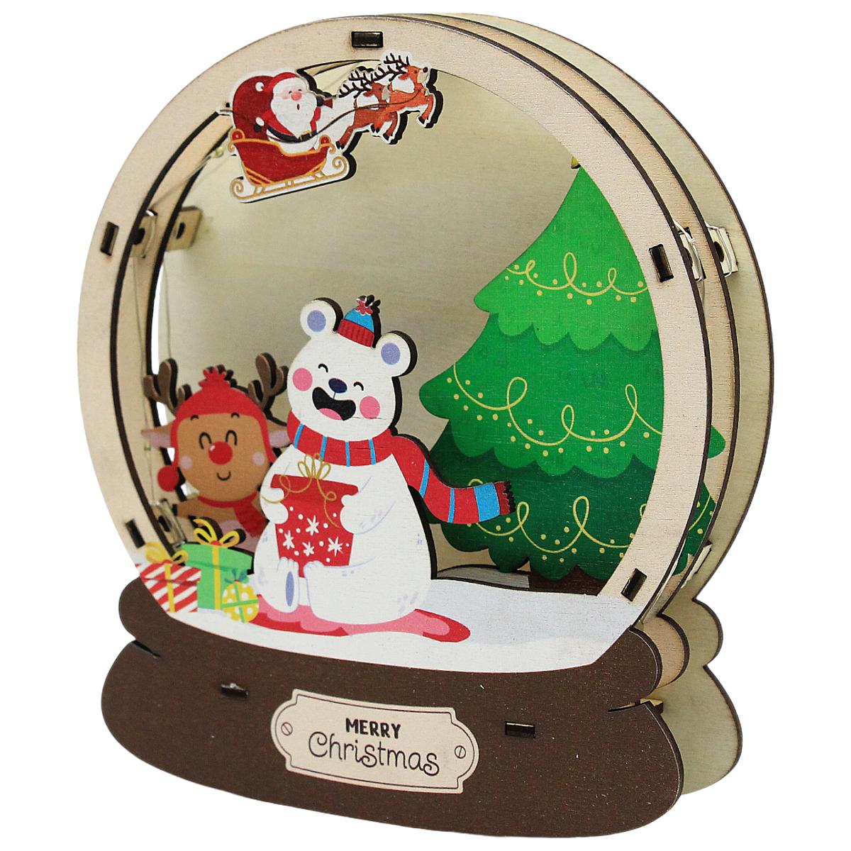 Đèn Gỗ Trang Trí Giáng Sinh - Bách Mộc - Quả Cầu Gấu Trắng