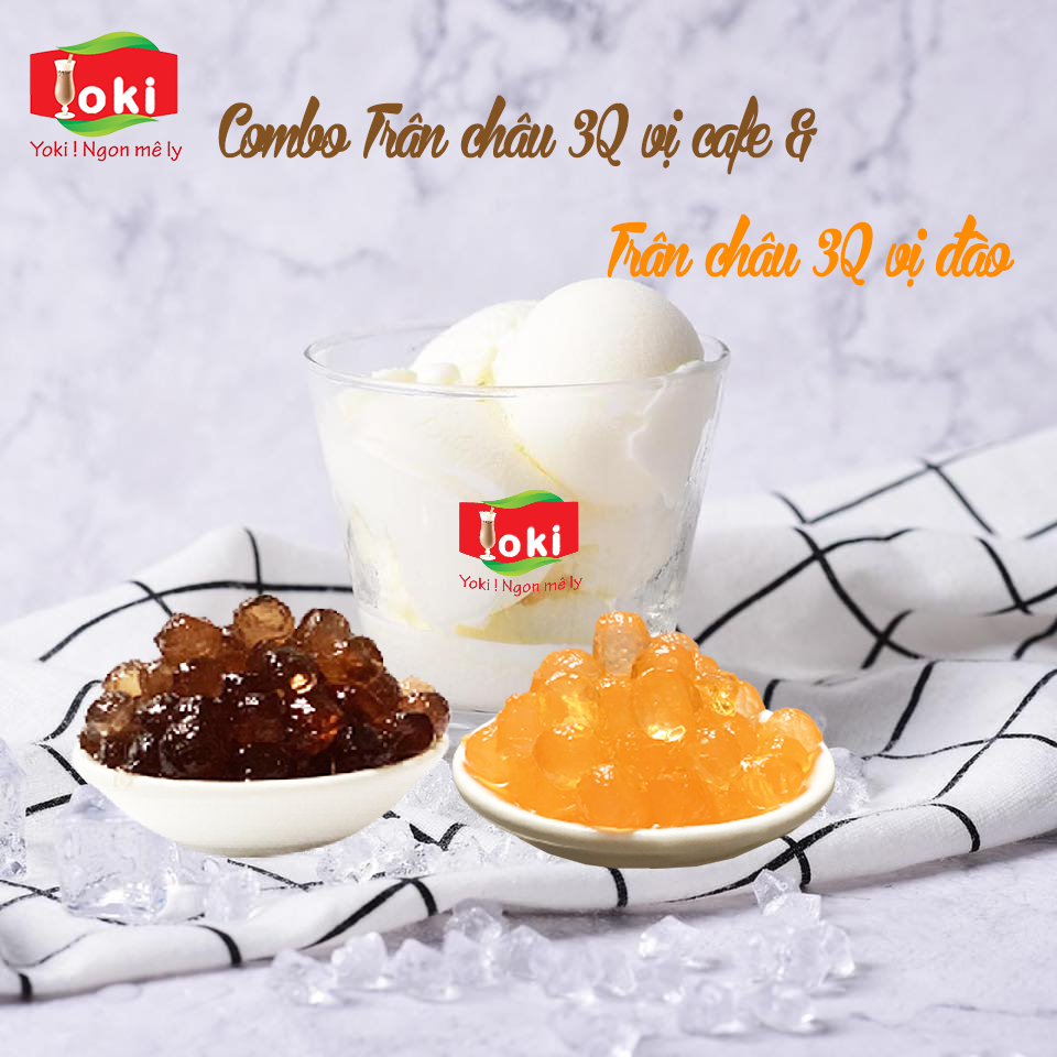 Combo Trân châu 3Q vị đào Yoki và Trân châu 3Q vị cafe Yoki