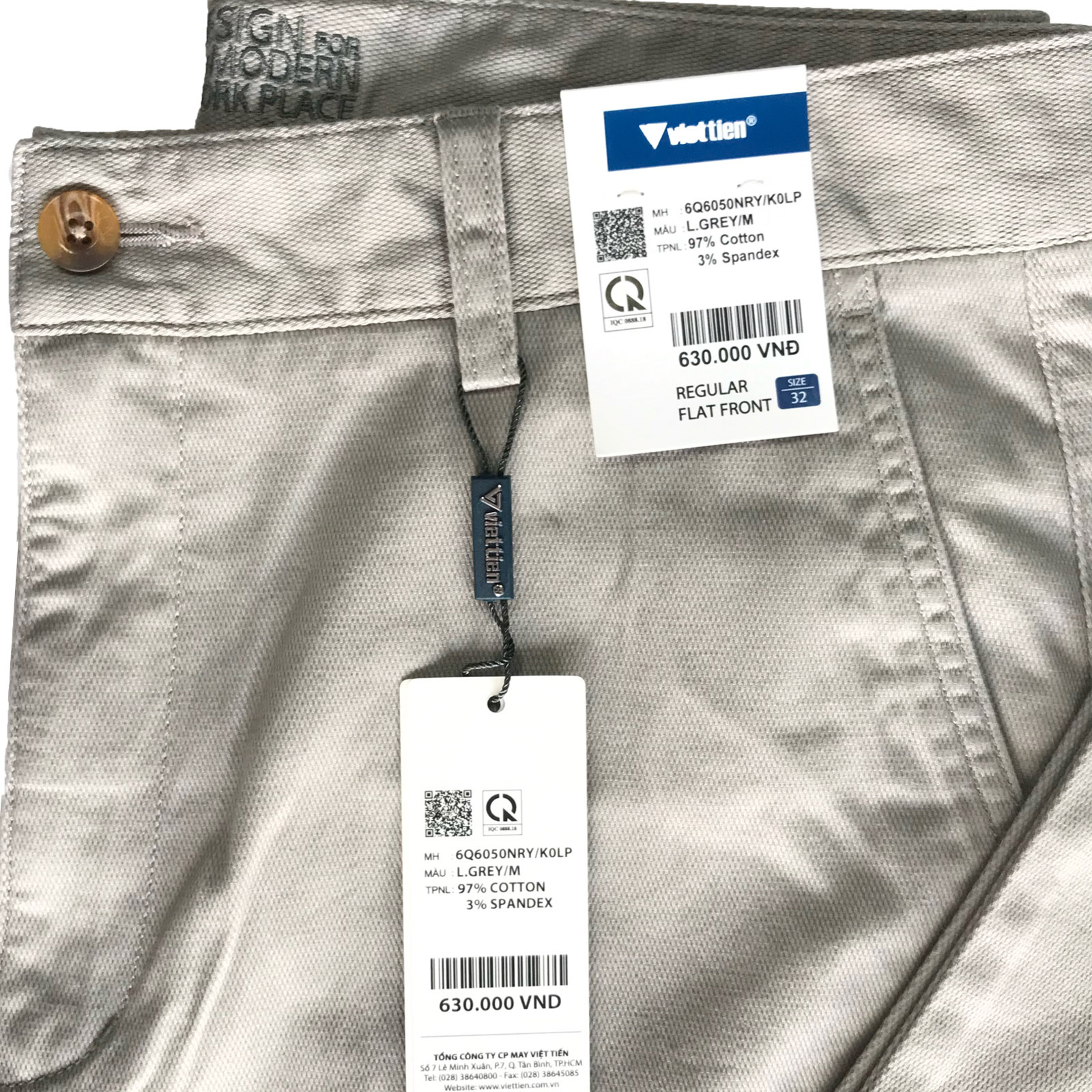 Viettien - Quần dài kaki nam màu xám sáng không ly regular 6Q6050