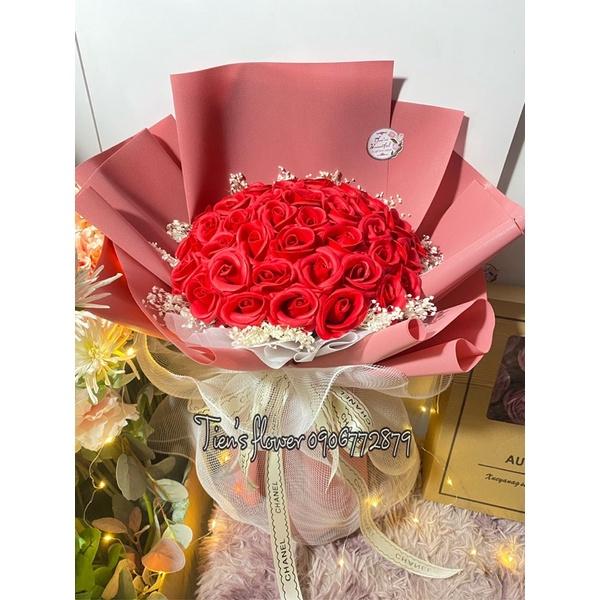 Bó hoa sáp mix bi khô 50 bông, giấy gói không nhăn
