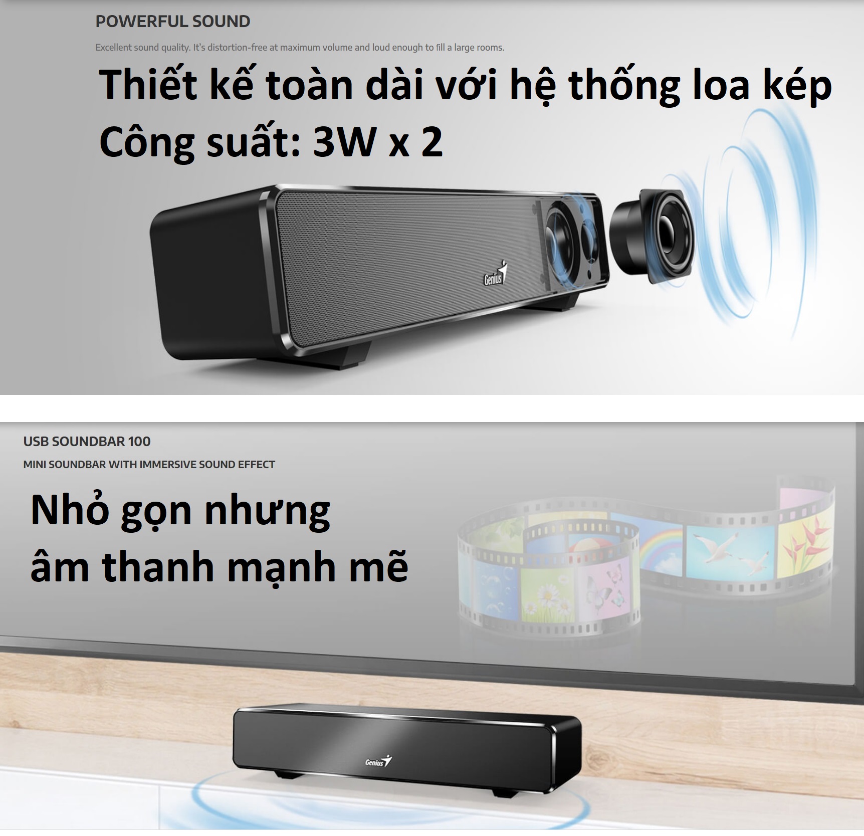 Loa máy tính toàn dải Genius USB Soundbar 100 -Hàng chính hãng