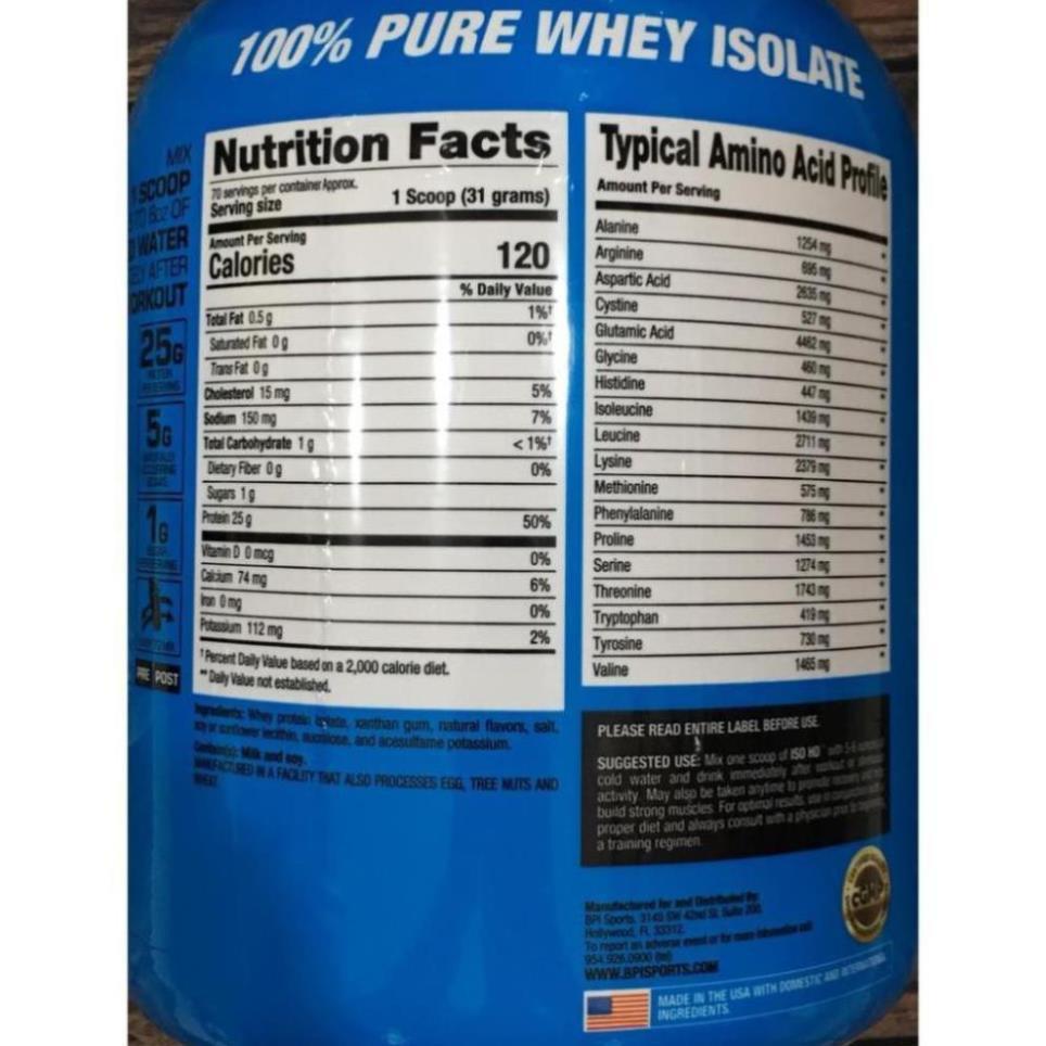 BPI Sport Iso HD Whey Iso HD Sữa Tăng Cơ Bắp 100% Pure Whey Isolate Protein 5 Lbs (2.34Kg) - USA