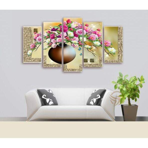 Tranh đá sec bộ hoa 5 tấm Y8252 - kích thước: 150 * 75cm.