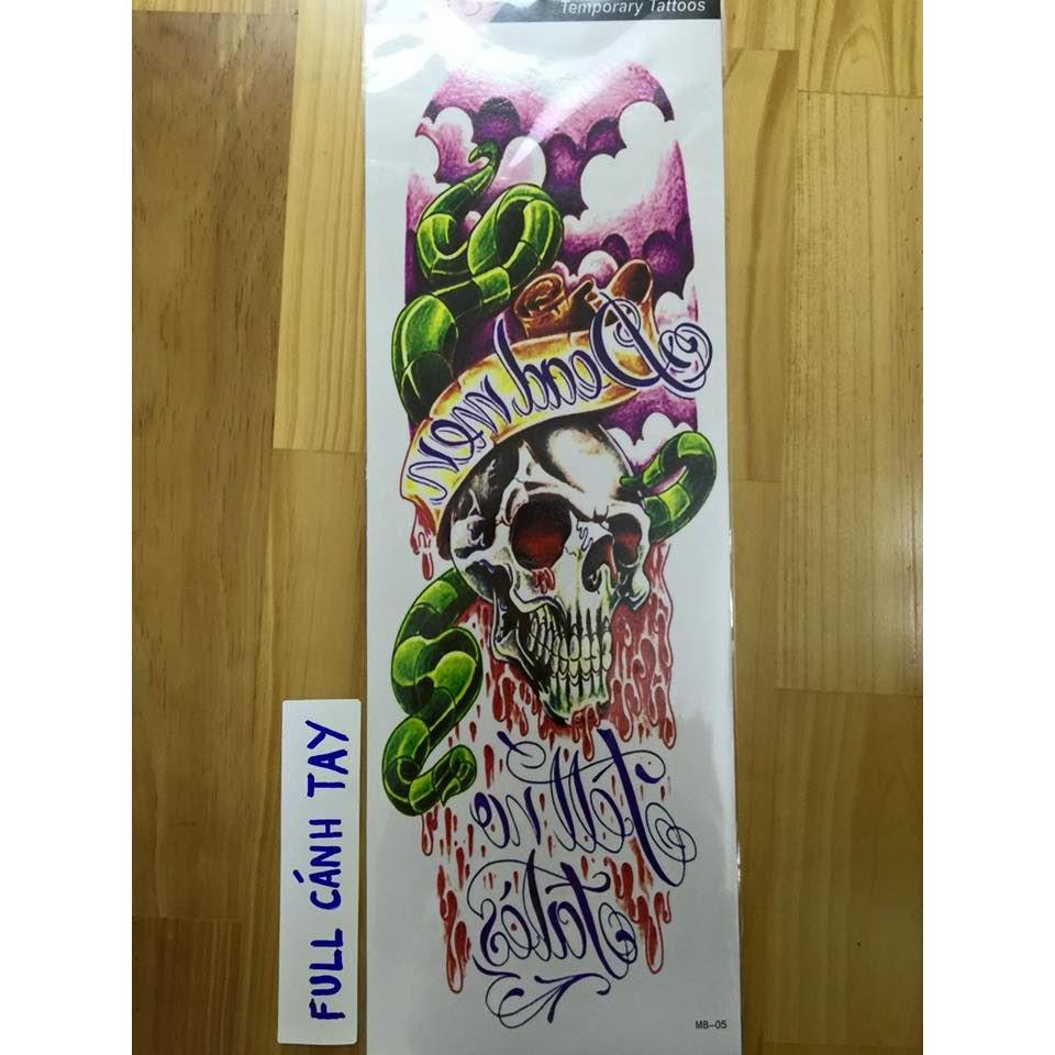Hình xăm dán kín tay đầu lâu 17x48cm
