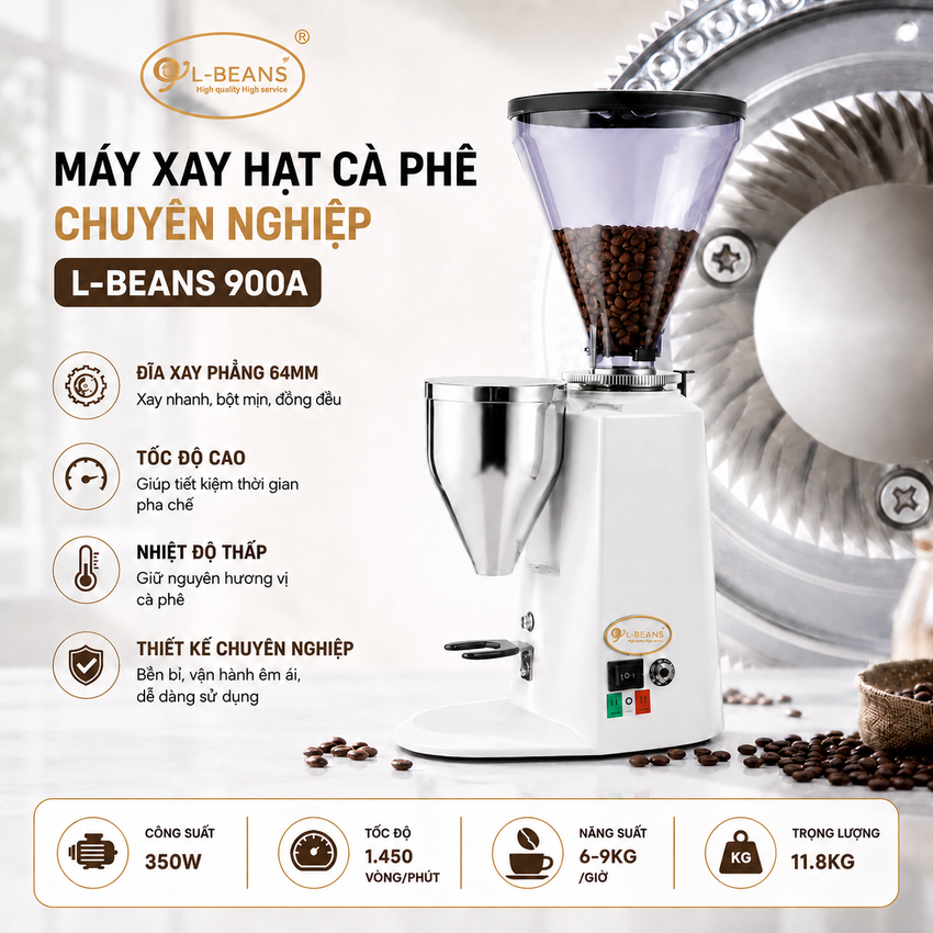 Máy xay hạt cà phê chuyên nghiệp dùng cho quán cà phê L-Beans 900A - Công suất 350W -Hàng Chính Hãng