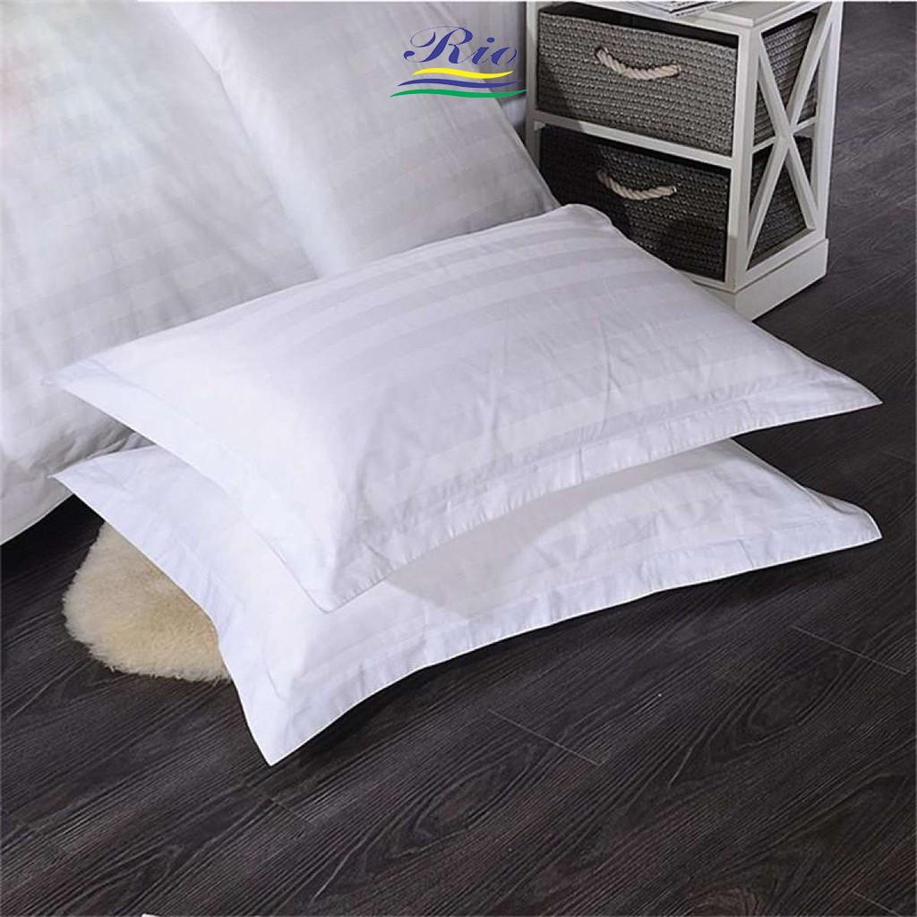 Vỏ Gối Cotton Khách Sạn RIOTEX Trắng Trơn Trắng Sọc Kích Thước 50x70/ 40x60/ 35x105 cm