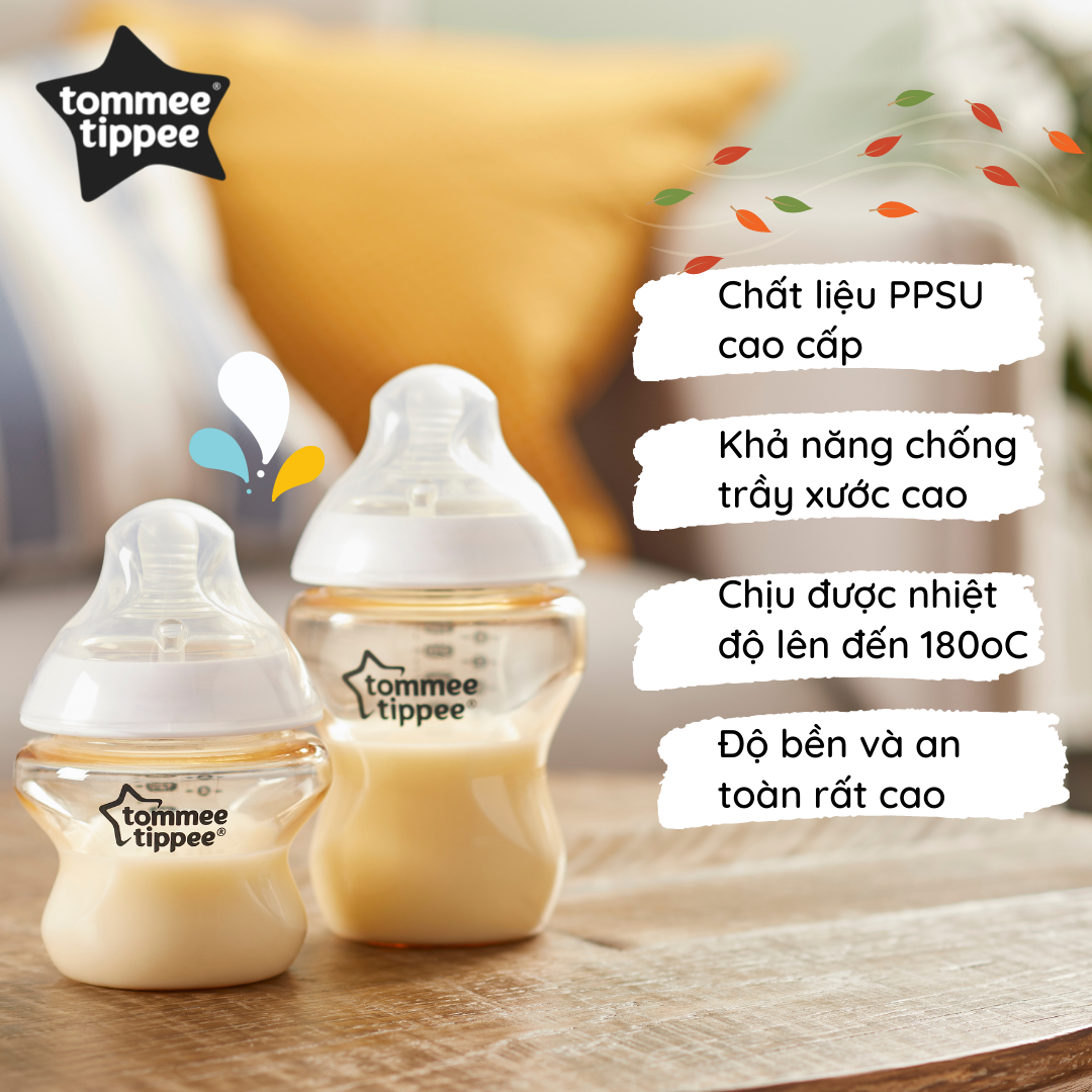 COMBO bình sữa PPSU ty siêu mềm tự nhiên Tommee Tippee Closer to Nature 260ml &amp; Núm ty silicon thay thế 6M+