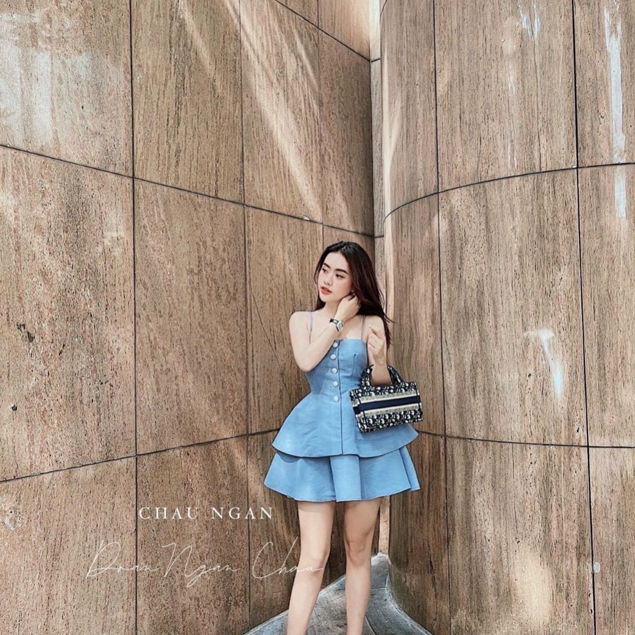 Set Áo Peplum Xanh Hai Dây & Chân Váy Xoè - Hậu Nguyễn Store
