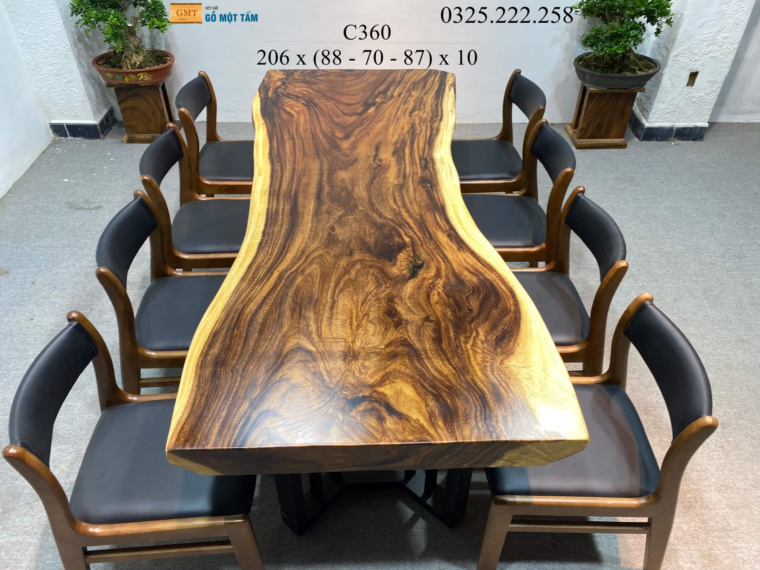 Bàn Làm Việc Gỗ Me Tây, Bàn Cafe Gỗ Me Tây, Bàn Gỗ Me Tây Nguyên Tấm Dài 2,06m Rộng 88cm Dày 10cm