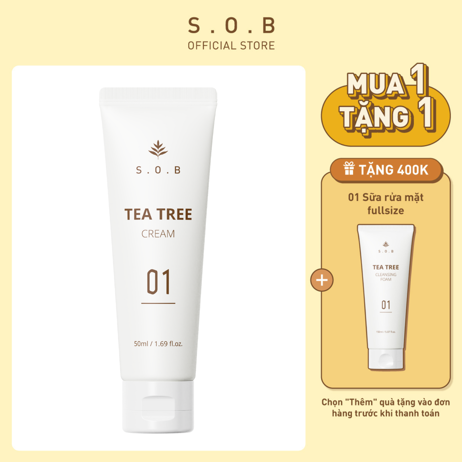 Kem dưỡng ẩm làm dịu da - Kem dưỡng ẩm ngừa mụn S.O.B TEA TREE CREAM