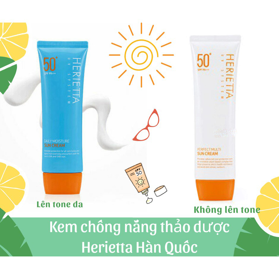 Kem chống nắng thảo dược đa năng hoàn hảo không kích ứng da Welcos Herietta UV System Perfect Multi Sun Cream SPF50 PA++ + tặng móc khóa