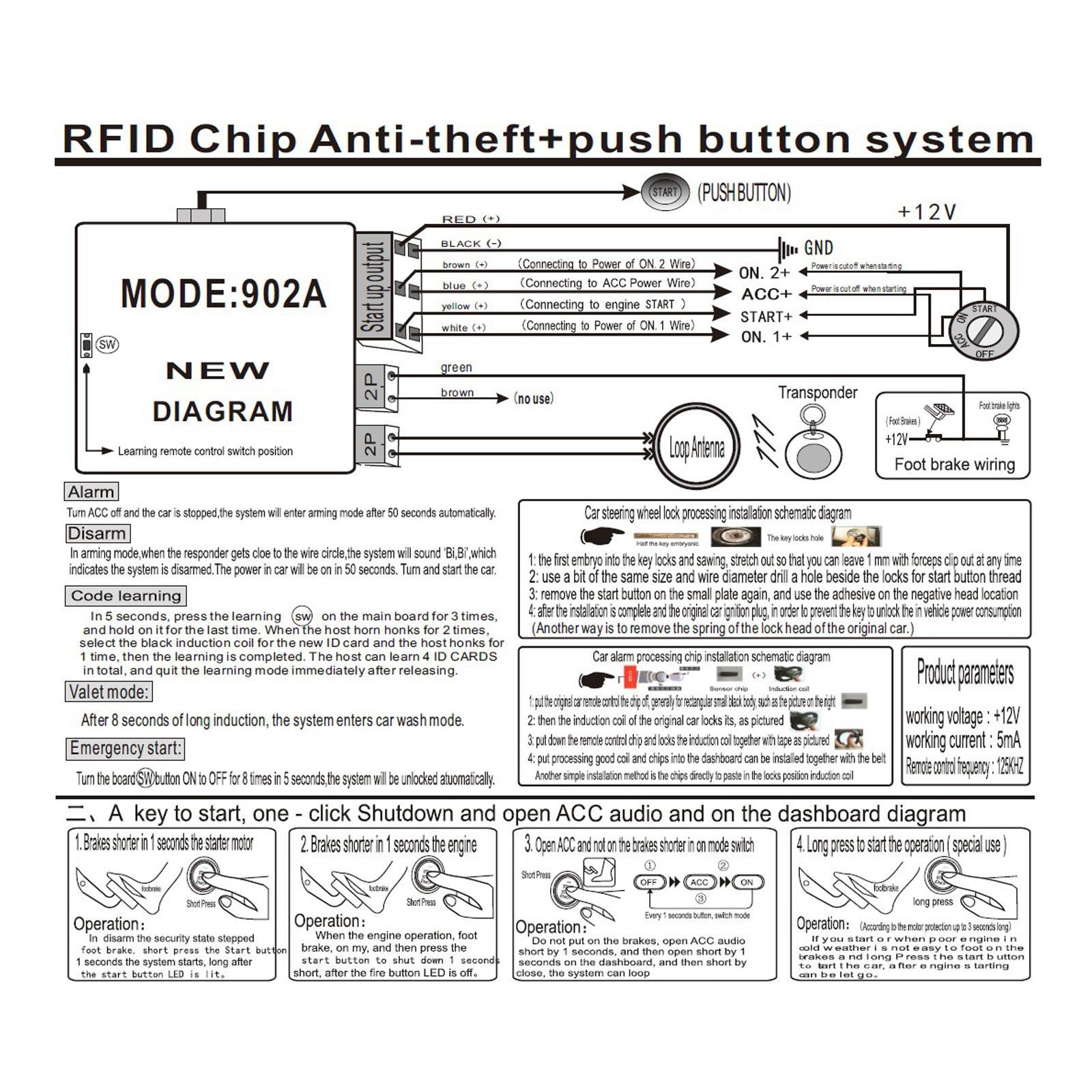 Smart RFID One Key Start System, Anti Theft Alarm System, Safe Lock Car Ignition System Engine Starter for 12V Cars with 2 Smart Key