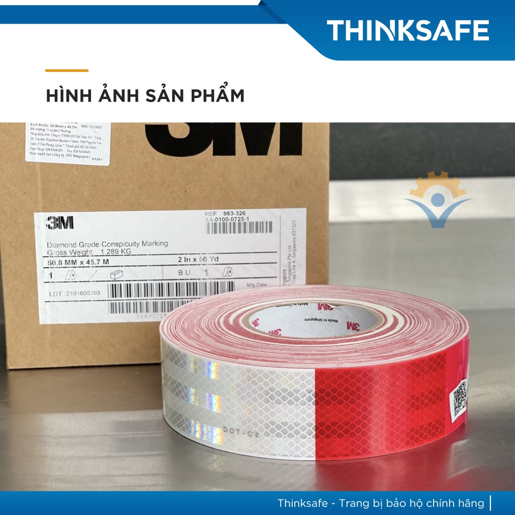 Băng keo phản quang 3M 983 phản quang theo cấu trúc kim cương, bền đẹp, màu trắng đỏ